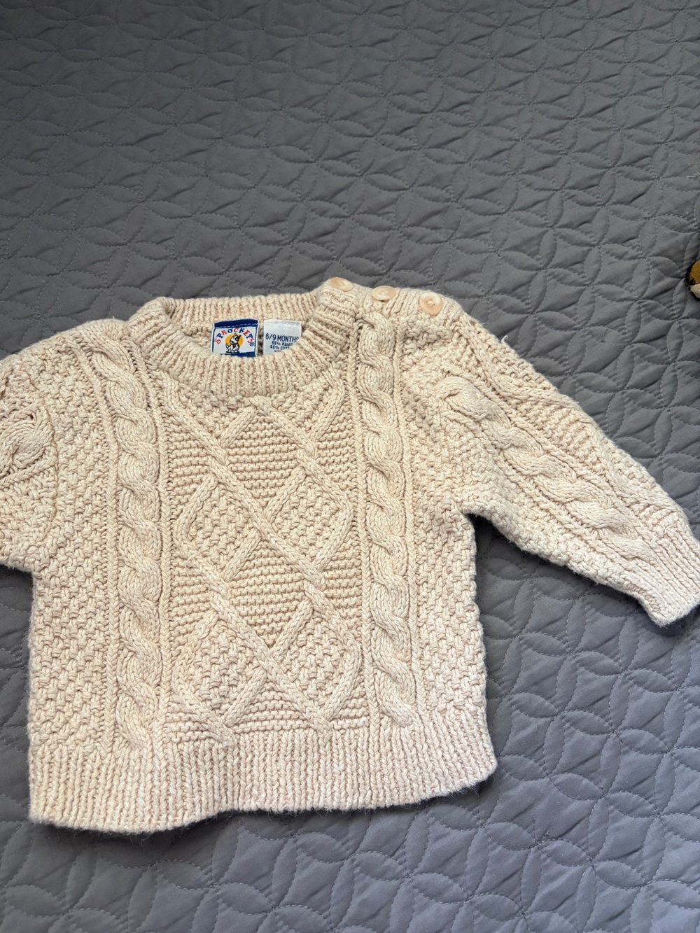 Baby Sprockets Cream Cable Knit Sweater with Shoulder Buttons